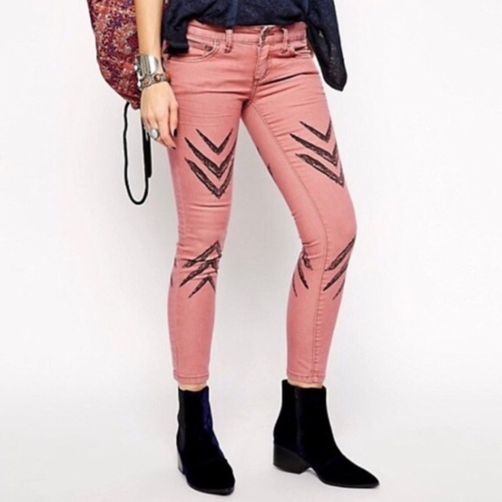 Free People dotted ikat arrow chevron skinny jeans